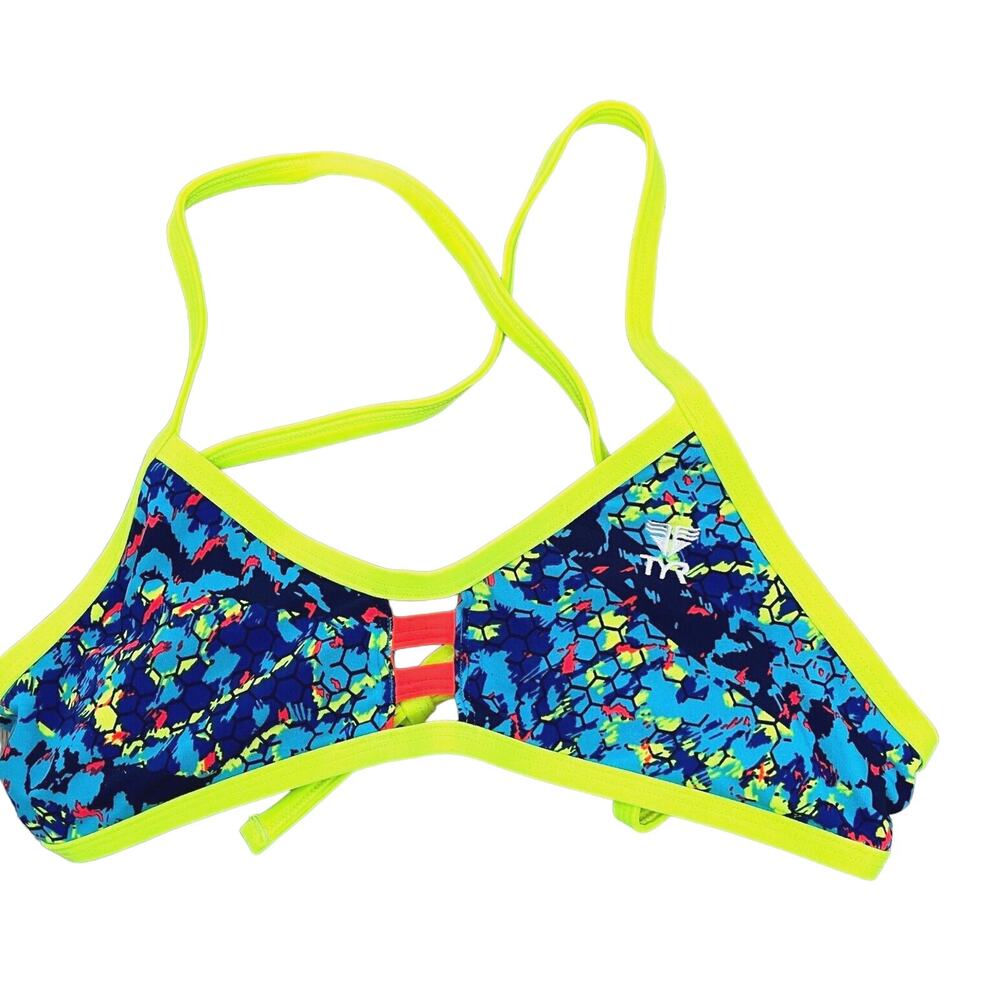 TYR DuraFast OCEANIA Pacific Tieback Top Swim Top Yellow Blue Size XS 0/2
